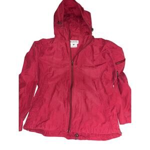 Columbia Hooded Windbreaker Jacket Women’s Large Red Lightweight Zip